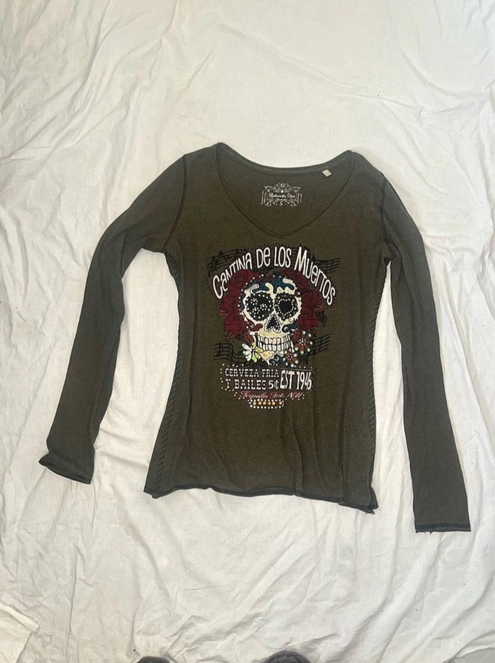 Punkstyle Catrina de los Muertos long sleeve tee Graphic Long Sleeve in Green